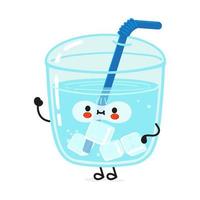 Cute funny glass of water waving hand character. Vector hand drawn cartoon kawaii character illustration icon. Isolated on white background. Glass of water character concept