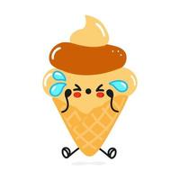 lindo personaje de helado triste. icono de ilustración de personaje kawaii de dibujos animados dibujados a mano vectorial. aislado sobre fondo blanco. triste concepto de personaje de helado vector