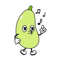Cute funny vegetable marrow walking singing character. Vector hand drawn traditional cartoon vintage, retro, kawaii character illustration icon. Isolated white background. Vegetable marrow walk sing