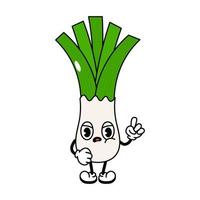 Cute angry sad leek character. Vector hand drawn traditional cartoon vintage, retro, kawaii character illustration icon. Isolated on white background. Angry leek character concept