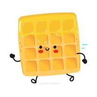 Cute funny running waffles. Vector hand drawn cartoon kawaii character illustration icon. Isolated on white background. Run wafer concept