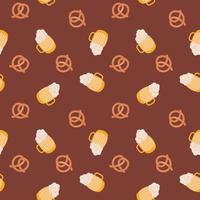 Pretzels and beer seamless pattern. Background with pretzels and beer. For textile, wrapping paper, packaging. Vector pattern.