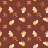 Pretzels and beer seamless pattern. Background with pretzels and beer. For textile, wrapping paper, packaging. Vector pattern.