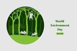 World environment day concept,eco friendly design with paper cut animals wildlife on circle shape background vector