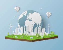 Eco friendly and save the environment conservation concept with clean city on isometric landscape vector