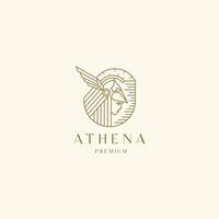 plantilla de diseño de icono de logotipo de arte de línea de diosa griega atenea. elegante, de lujo, premium vector