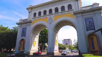 Guadalajara, Mexico, 14 October, 2021 - The landmark monument of Arches of Guadalajara, Arcos Vallarta Guadalajara, located in historic city center near Minerva Statue