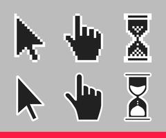 Pointer hand, arrow and hourglass loading clock mouse cursors vector