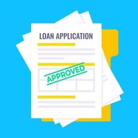 préstamo aprobado crédito o formulario de préstamo con archivo de documento y formulario de reclamación en él. vector