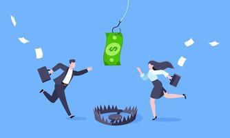 Fishing money chase business concept with business people running after dangling dollar and trying to catch it. vector