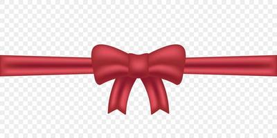 Decorative Red Bow with Horizontal Ribbon. Realistic Red Bow Template for Greeting Card or Brochure. Satin Tape Knot, Strip for Gift Package on Christmas. Vector Illustration.