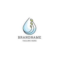 Water drop and green leaf natural water logo icon design template premium vector