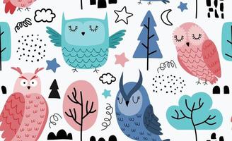 Seamless pattern with colorful owls vector