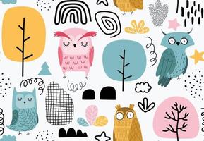 Seamless pattern with colorful owls vector