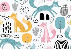 Seamless pattern with foxes and leaf. vector