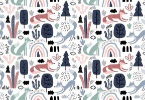 Seamless pattern with foxes and leaf. vector