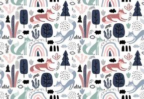 Seamless pattern with foxes and leaf. vector