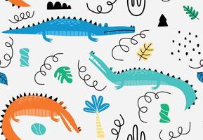 Childish seamless pattern with crocodile. vector