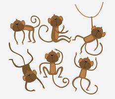 Set of cute funny monkeys in a cartoon style.