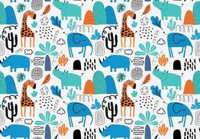 Cartoon cute animals. seamless pattern vector