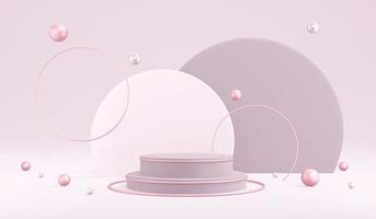 3D rendering concept of podium. Product presentation. Soft pink  geometric elements. Abstract minimal scene with podium. Mock up. Cosmetic product display. 3D render. 3D illustration. photo