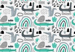 Childish seamless pattern with crocodile. vector