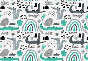 Childish seamless pattern with crocodile. vector