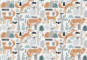 Seamless pattern with foxes and leaf. vector