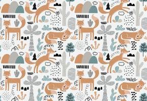 Seamless pattern with foxes and leaf. vector