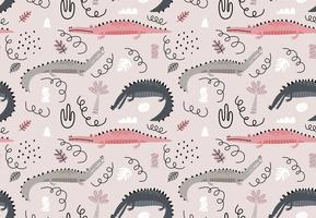 Childish seamless pattern with crocodile. vector
