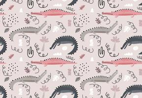 Childish seamless pattern with crocodile. vector