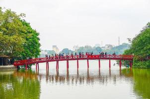 HANOI, VIETNAM, Apr 13 ,2013-Huc Bridge or Sunshine bridge photo