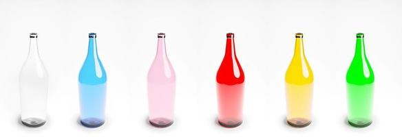 Colorful empty bottles on a white background photo