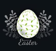 huevo de pascua con hermoso patrón de vid verde, vector, ilustración. vector