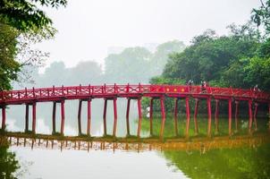 HANOI, VIETNAM, Apr 13, 2013-The Huc Bridge or Sunshine bridge photo
