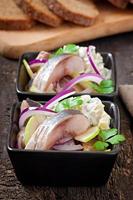 Herring salad with onion and green apple photo