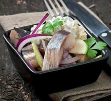 Herring salad with onion and green apple photo