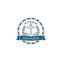 este es un emblema simple relacionado con el mar que representa un ancla azul en estilo retro vintage. se puede usar como una etiqueta para negocios con temas oceánicos.