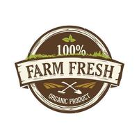 a round emblem logotype depicting farm field and greens looks natural and organic for fresh organic food product label vector