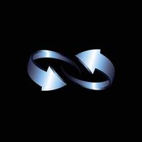 a 3d image of two blue arrows on black background connecting each other forming an infinity logo vector