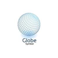 this is a logo image of a blue globe on a white background in 3d style. It looks modern and business savvy.