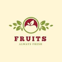Fresh logo for fruit product. Organic icon for healthy fruit label. Healthy fruit symbol. Logo template for organic farm grown fruit. vector