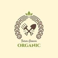 Emblem logo for natural product. Organic icon for healthy food label. Healthy vegan restaurant symbol. Logo template for organic farm grown food. vector
