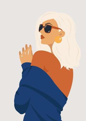 Portrait of a beautiful blond-haired girl in retro style. flat illustration. Avatar for a social networking site. Poster for international women's day, mother's day.