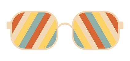 Psychedelic sunglasses in the style of the 70s. Retro groovy graphic elements of glasses with rainbow, lines and waves. vector