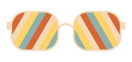 Psychedelic sunglasses in the style of the 70s. Retro groovy graphic elements of glasses with rainbow, lines and waves. vector