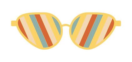 Psychedelic sunglasses in the style of the 70s. Retro groovy graphic elements of glasses with rainbow, lines and waves. vector
