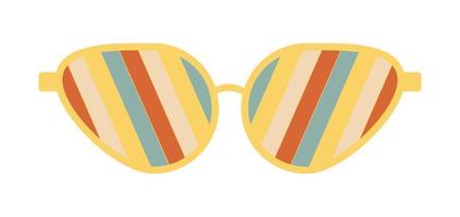 Psychedelic sunglasses in the style of the 70s. Retro groovy graphic elements of glasses with rainbow, lines and waves. vector