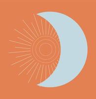 A crescent moon and a linear sun in the style of doodles. Magic amulet in Boho style vector