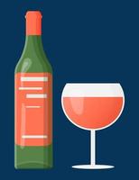 Set bottle and glass glass with peach wine vector